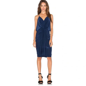 MISA Los Angeles Domino Dress Draped Ruched Knee Length Navy Size XS Cocktail